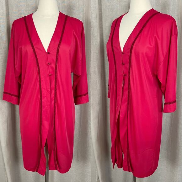 Vintage Robe Size Small Red Button Peignoir Lingerie Negligee Sleepwear 70s 80s - Picture 1 of 11